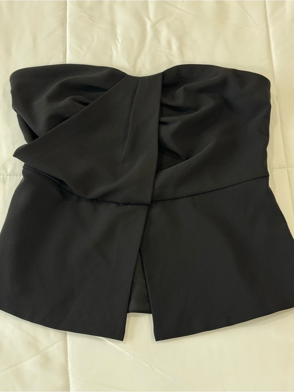 MOTF Black Strapless Peplum Top with Ribbon Detail